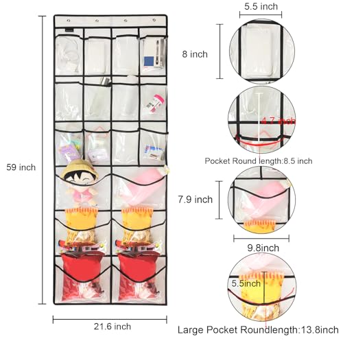 2 Pack Extra Large Hanging Crystal Clear Over Door Shoe Organizers, Closet Shoe Rack Organizer, 12+6 Pockets, 8 Hooks, White (59" x 21.6") - color: WH&TR