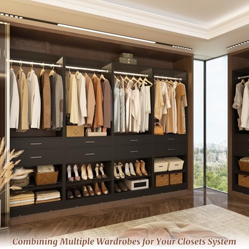 Unikito 25" W x 80" H Closet Organizer Storage with Hanging Rod and 2 Wooden Drawer, Adjustable Angled Shoes Rack, Sturdy Garment Racks, Walk-in Closet Tower for Bedroom, Mudroom, and Entryway, Black - color: Black, size: 25 Inch