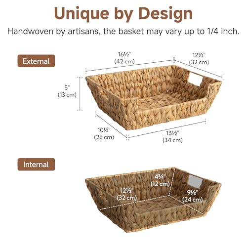 StorageWorks Water Hyacinth Baskets for Organizing with Built-in Handles, Stackable Wicker Pantry Baskets for Shelf, Pantry Organizers and Storage for Shelves,2-Pack - color: Natural(Water Hyacinth), size: 16 ½"L x 12 ½"W x 5"H
