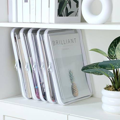 Sanwuta 6 Pcs Clear Hard Zipper Case Plastic Zipper Pouches Transparent Makeup Bag Pencil Case Pouches Toiletry Diaper Bag for Travel Toy Storage Organizer Bins(White,12.6 x 9 x 2 Inch) - color: White, size: 12.6 x 9 x 2 Inch
