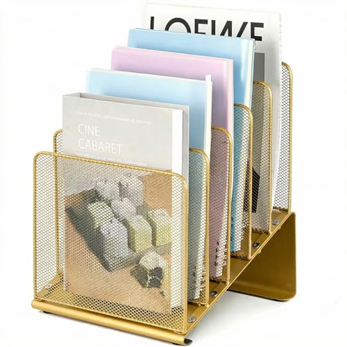 LEKETREE File Organizer for Desk, File Folder Organizer with 5-Section Vertical Rack, Suitable for Home Office Document Organization and Storage(Gold) - color: Gold