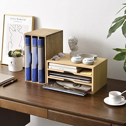 KIRIGEN Wooden Desktop Organizer Paper Storage Letter Tray File Sorter with 3 Layer Trays - Desk Rack Magazine File Dividers Holders for Home Office Accessories Dark Brown (3KWJG-DBR) - color: Dark Brown, size: 3 layer-0 drawers