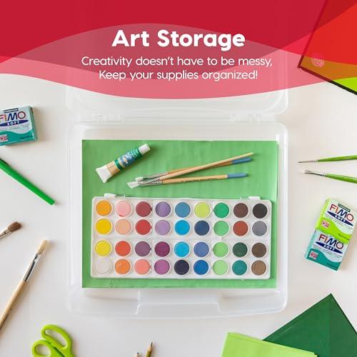 IRIS USA Board Game Storage Craft Organizer Box with Snap-Tight Latch Lid, 2-Pack Portable Plastic Case Bin for Puzzles, Magazines, Hobbies, Art Supplies, Fits 8.5" x 11" & A4 Papers, Thick, Clear - size: 2 Pack