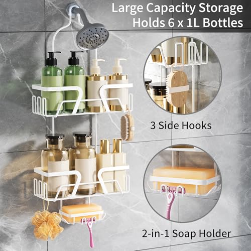 DAOYA White Shower Organizer Hanging - 2 Over The Shower Head Caddies + Soap Dish, Stainless Steel Rust-Free Bath Organizer - color: White