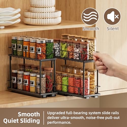 2 Packs Pull Out Spice Rack Organizer for Cabinet, 2-Tier Slide Out Seasoning Organizer, Narrow Cabinet Spice Rack, 10.7" Dx4.8 Wx8.85 H, Full Extension Ball Bearing Glides, Kitchen Pantry Organizer - size: 2 Pack