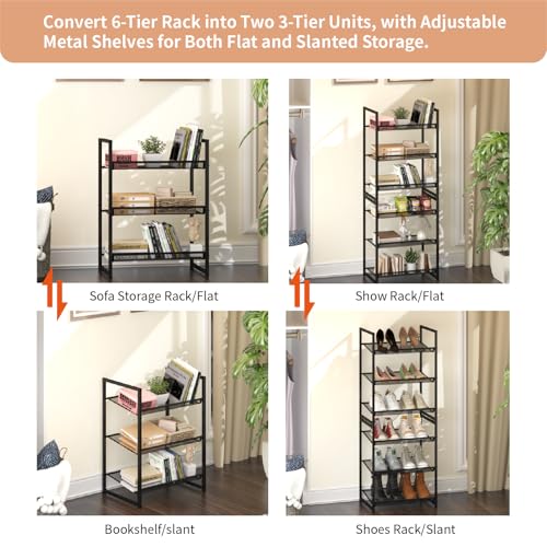 6 Tier Shoe Rack, Tall Metal Shoe Storage with Adjustable Shelves, Holds 12-14 Pairs, Stackable Shoe Stand for Garage Hallway Bedroom, Bronze - size: 6Tier