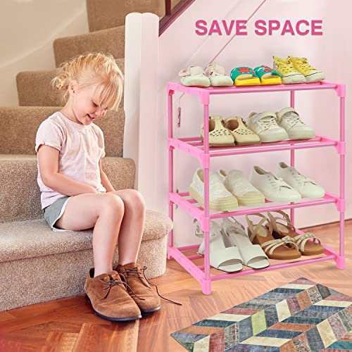 HITHIM 4-Tier Free Standing Shoe Racks for 6-8 Pairs Shoe Storage,Kids Shoe Racks for Small Place,Lightweight Stackable Shoe Shelf Organizer for Entryway, Doorway and Closet,Pink - color: Pink, size: 4-Tier