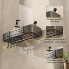 VOLPONE Adhesive Shower Caddy No Drilling Shower Shelves for Inside Shower Heavy Duty Bathroom Organizer Storage Rack with Towel Bar Hooks (2-Pack, Matte Gray) - style: Adhesive strip rectangle with towel bar 2 Tier Gray