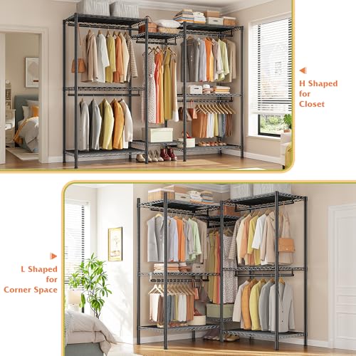 Raybee L Shaped Clothes Rack for Corner, Clothing Racks for Hanging Clothes, 900LBS Heavy Duty Clothes Rack Garment Rack 74.5" W X 18" D X 77" H, Black - color: Black, style: Large Clothes Rack
