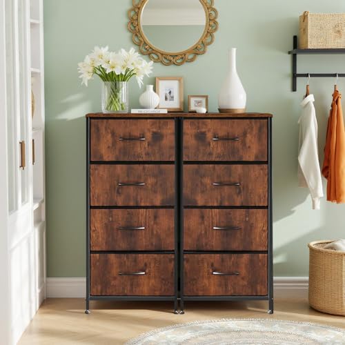Nightstand, 4 Drawer Dresser End Table Bedside Furniture with Wooden Top Steel Frame Fabric Bins for Bedroom, Closet, Entryway, Dorm, Living Room, Brown - color: Brown, size: 11.8"D x 17.7"W x 37.4"H (4 Drawers)