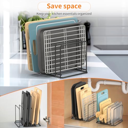 Cutting Board Organizer, [2-Pack] Kitchen Cabinet Organizer, Divided Rack with 5 Slots for Baking Trays, Cutting Boards - Cookie sheet Organizer Inside Cabinet, Baking Sheets Holder (Large) - style: 2PC(Large)