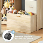 Toy Organizer and Stuffed Animals Storage, All-in-One Toy Shelf with Stuffed Animal Holder, 2 Drawers, Movable Toy Chest & Top Shelf, Solid Wood Bedroom Toy Storage Organizer - style: Burlywood+stuffed Animal Shelf