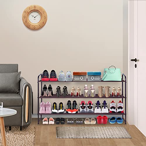 MISSLO Long 3 Tier Shoe Rack for Closet Shoe Organizer Storage Stackable Wide Shoe Shelf Holds 24 Pairs of Men Sneakers, Women Heels, Boots, Brown - color: Brown, size: 3 Tier