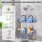 GAOKASE Aluminum Shower Caddy Hanging, Never Rust Shower Organizer- 4 Levels with adjustable Height 10 Hooks for Razor/Sponge - Rack with Soap Basket (Silver) - color: Silver
