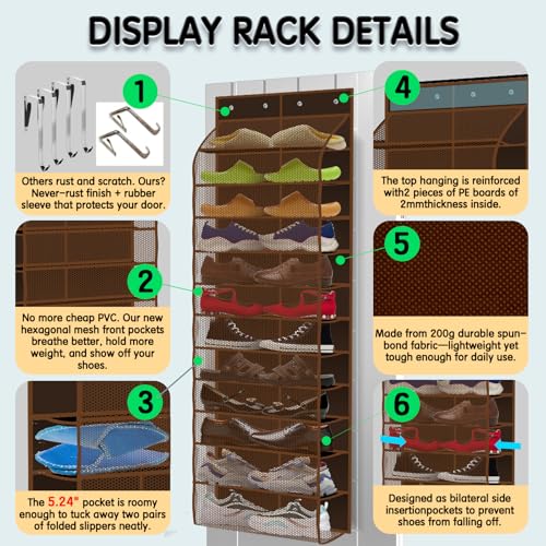 Kotkn Over The Door Shoe Organizer with 12 Large Breathable Pockets - Durable Hanging Storage for the Entire Family's Shoes (Espresso) - color: Espresso