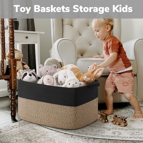Goodpick Large Blanket Basket, 22" x 17" x 12" Wicker Storage Baskets for Organizing, Rectangle Nursery Basket for Toys Storage, Dirty Clothes Baskets for Living Room, Bedroom - color: Black, size: 22"L x 17"W x 12"H