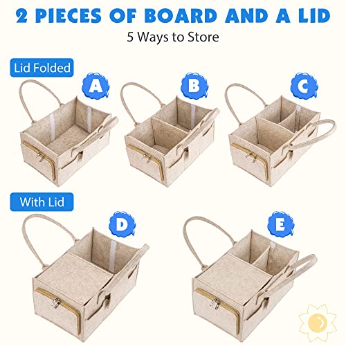 Maliton Baby Diaper Caddy Organizer with Handles, Felt Caddy for Changing Table, Newborn Essentials Bin with Lid - color: Khaki with lid, size: Large