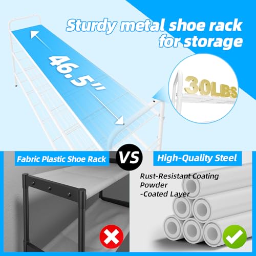 3 Tier Shoe Rack for Closet, 46.5 Inch Extra Long Shoe Storage Organizer for Shelves, Heavy Duty Metal, Easy Assembly, White - color: White, size: 3 Tier