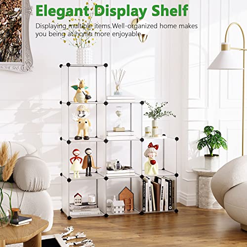 C&AHOME Cube Storage, 9-Cube Plastic Closet Cabinet Organizer, DIY Stackable Bookshelf, Modular shelving Units Ideal for Home, Office, Kids Room, 36.6"L x 12.4" W x 48.4" H Translucent White SBTM3009A - color: Transparent White