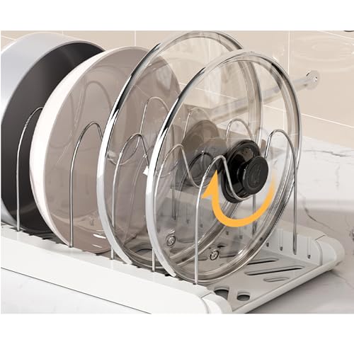 Expandable Pot and Pan Organizer Rack with 7 Stainless Steel Adjustable Shelves, for Neatly Storing Cookware, Pots, Pans, Lid(White) - color: White（Style 2）