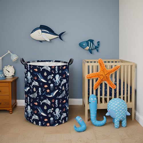 Ocean Baby Laundry Basket Baby Hamper for Nursery Girl Kids Soccer Hamper Cute Kids Toys Storage Bin Organizer Ocean Room Decor for Home(Blue Ocean) - color: Blue Ocean