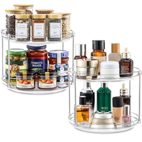 2 Set 2 Tier Non-Skid Acrylic Lazy Susan Turntable Organizer - Rotating Spice Rack - Spinning Organization for Kitchen, Pantry, Countertop, Closet, Bathroom, Vanity, Medicine Cabinet Organizing,9.25'' - size: 9.25in-2 Set