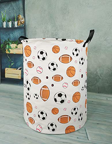 KUNRO Kids Laundry Hamper Clothes Gift Basket Storage Laundry Baskets Organizer Bin with Handles for Nursery Room (Balls) - color: Balls