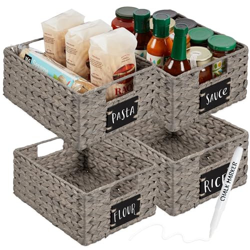 Best Choice Products Set of 4 9x12in Water Hyacinth Pantry Baskets, Woven Organizers w/Chalkboard Label, Chalk Marker - Gray - color: Gray, size: 9x12x5in