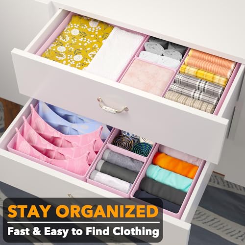 SpaceAid Drawer Organizer Clothes, 12 Pack Dresser Organizer Bins for Nursery, Closet Organization and Storage Dividers for Clothing, Baby Clothes, Underwears, Socks (Pink) - color: Pink, size: 12 Pack