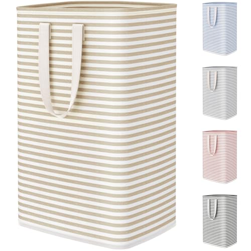 Lifewit 75L Large Collapsible Laundry Hamper, Tall Foldable Dirty Clothes Baskets Waterproof, Freestanding Design with Easy Carry Handles in Dorm Bedroom Bathroom College, Beige - color: Beige, size: 75L