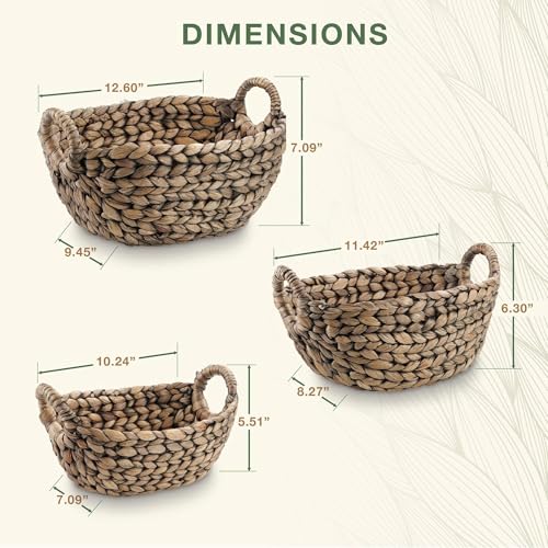 Set of 3 Wicker Storage Baskets for Organizing - Woven Decorative Baskets with Handles - Organizers for Bathroom, Kitchen, and Shelves (Espresso) - color: Black Hyacinth