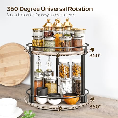 YATINEY Lazy Susan Organizer, Rotating Spice Rack, 2 Tier Spice Turntable Organizer, Industrial Turntable Spice Holder, for Kitchen Countertop and Cabinet, Compact and Versatile, Greige SR22BG - color: Greige + Black, size: 10.2"L x 10.2"W x 11"H
