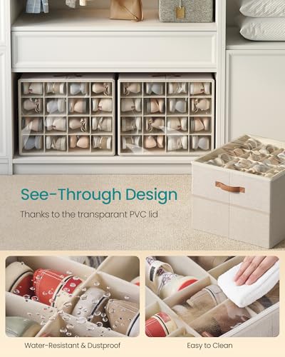 SONGMICS Shoe Organizer for Closet, Shoe Storage Bin, Fits 16 Pairs, Fabric Container with Handles and Clear Cover, Adjustable Dividers, Customizable, Cappuccino Beige ULSP555K01 - color: Cappuccino Beige, size: 1 Pack