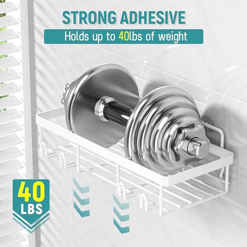 Liuoud 5 Pack Shower Caddy Organizer Rack Shelf for Inside Shower, Self Adhesive Wall Storage Basket Rustproof Stainless Steel Shampoo Holder Bathroom Accessory Decor Set, White - color: White