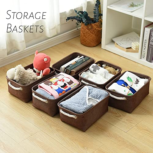 TheWarmHome Storage Basket for Organizing - 12x8x5 inch Small 6 Pack Collapsible Storage Bin for Shelves with Handles, Canves Storage Box for Cloth Closet Organizer Gift Toy (Brown) - color: Brown, size: 6PCS/Small -11.8Lx7.9Wx5.2H