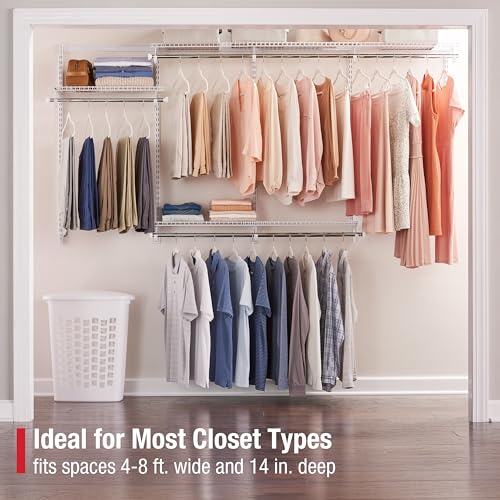 Rubbermaid Configurations Custom Closet Kit 4-8 Ft. Adjustable Metal Wire Shelving White Finish Expandable Organization System Hardware Included for Home Closet/Pantry/Laundry/Mudroom - color: White, size: 4-8 Feet