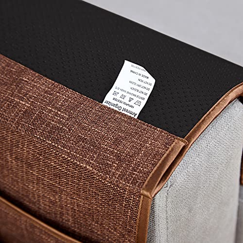 Sofa Armrest Organizer Non-Slip Arm Chair Hanging Caddy Remote Control Holder for Magazine,Tablet, Phone, Books, Glasses (B-Coffee(19'') - color: Coffee, size: 35"x19"