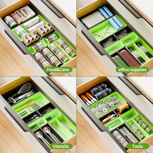 [5 Sizes] [69 PCS] Tool Drawer Organizer, Tool Box Tray, Desk Drawer Tray, Rolling Tool Chest, Toolbox (Black+Green) - color: Black+Green