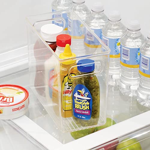 mDesign Plastic Tall Food Storage Organization Container Bin with Handles for Kitchen, Pantry, Cabinet, Fridge/Freezer, Countertop - Organizer for Snacks/Appliances, Ligne Collection, 4 Pack, Clear - size: 10 x 5 x 8 (Pack of 4)