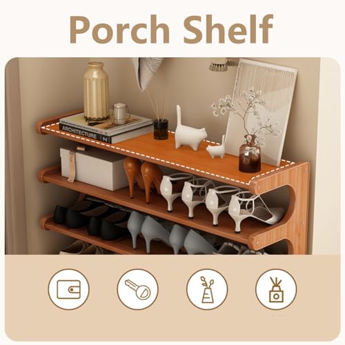 KNERS Bamboo Shoe Rack, Multi-Layer Space-Saving Shoe Organizer for Entryway, Bedroom or Living Room, Stable & Easy to Install, 3-Tier / 5-Tier / 6-Tier Options (6 Layer - 80cm) - size: 6 Layer - 80cm