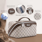 BOYATU Travel Makeup Bag Cosmetic Bags for Women: 3 Pcs Set Large Capacity Make up Bag with Handle - Vegan Leather Toiletry Bags with Compartments - Makeup Organizer for Travel Essentials(A-2-Khaki) - color: A-2-Khaki