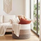 XXXXL 125L Extra Large Blanket Basket, 23.6" x 16.9" Jumbo Woven Cotton Rope Storage Basket with Handles, Laundry Hamper, Toy Storage for Living & Play Room(White, Beige & Natural Linen) - color: White, Beige & Natural Linen