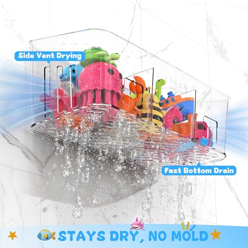 Lysam Bath Toy Storage 2 Packs, Large Bath Toy Holder with 3 Compartment, Quick Dry Bathtub Toy Organizer, Bath Tub Toy Net, Shower Toy Basket & Bin, Bathroom Accessories for Baby,Toddler,Kids（Clear） - color: Clear & 2 Packs