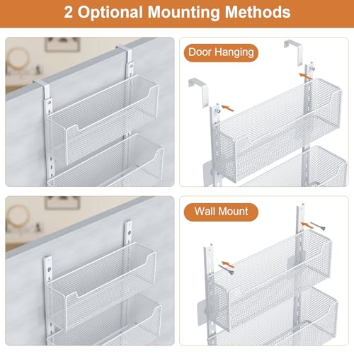 VyGrow Over The Door Organizer, Metal Door Organizer Hanging with 5 Adjustable Baskets and Coat Hook, Behind The Door Storage for Bedroom Closet Bathroom Pantry Cabinet Kitchen, White - color: White, size: 5-Tier