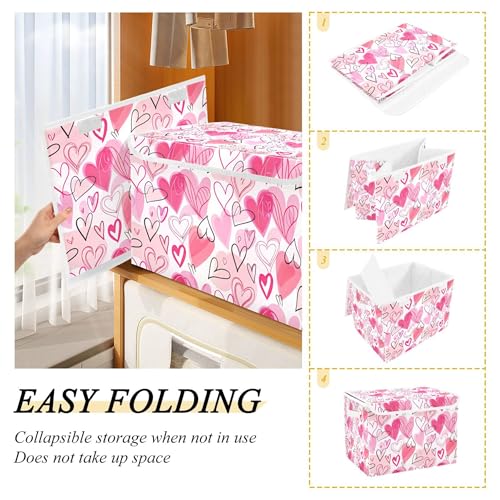 xigua Valentine's Day Storage Bins with Lids and Carrying Handle,Foldable Storage Boxes Organizer Containers Baskets Cube with Cover for Home Bedroom Closet Office - color: Valentine