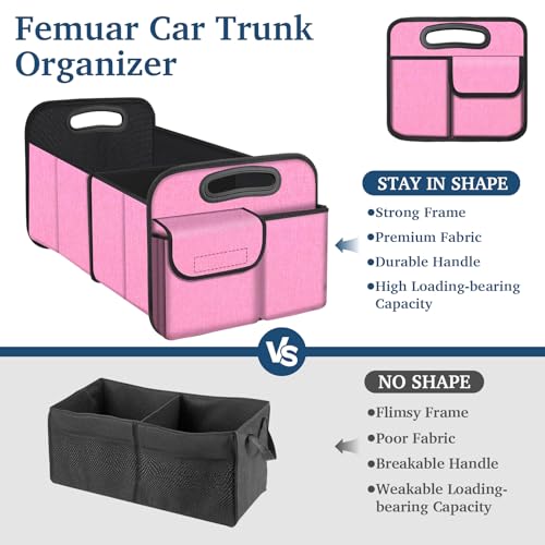 Femuar Car Trunk Organizer, Car Storage Organizer with Large Capacity Waterproof Collapsible Trunk Organizer for Car Suv/Jeep/Sedan (Pink, Standard) - color: Pink, size: Standard