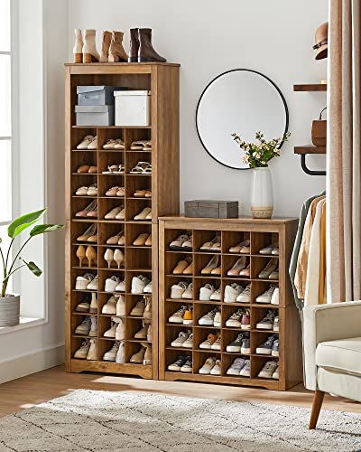 VASAGLE Shoe Storage Cabinet, 10 Tier Shoe Rack Organizer, Holds Up to 30 Pairs of Shoes, for Entryway Bedroom, 12.6 x 24.8 x 73.6 Inches, Rustic Walnut ULBS273T41 - color: Rustic Walnut, size: 12.6"D x 24.8"W x 73.6"H