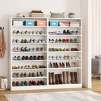 Tribesigns Shoe Cabinet, 9 Tiers 40-45 Pairs Heavy Duty Wood Freestanding Shoe Storage Cabinet, 70.8'' Tall Shoe Cabinet with Open Storage for Entryway, White - color: White