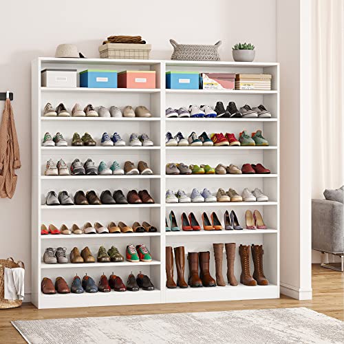 Tribesigns Shoe Cabinet, 9 Tiers 40-45 Pairs Heavy Duty Wood Freestanding Shoe Storage Cabinet, 70.8'' Tall Shoe Cabinet with Open Storage for Entryway, White - color: White