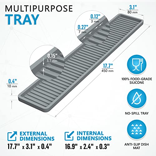 ZAPPOWARE Kitchen Sink Narrow Silicone Holder Tray 17.7"x3.1", Vanity & Bathroom Organizer, Gray - color: Gray, size: 17.7" x 3.1" x 0.4"